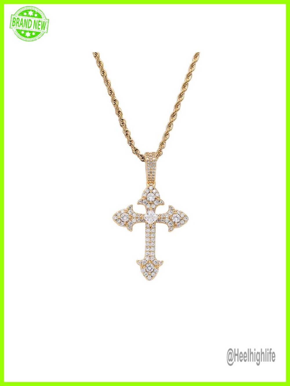 14K Gold Moissanite Cross Pendant Necklace for Women, 18 inch Cable Chain,